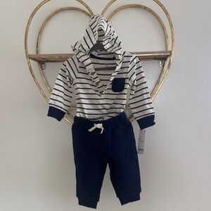 Carter's 9 months Navy and White Striped  Matching Set
